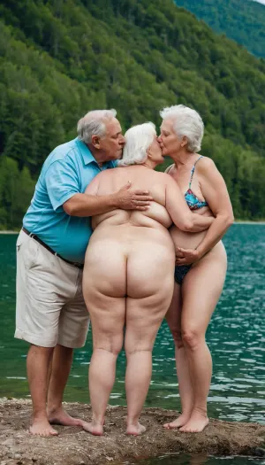 脂肪 結婚したカップル 持っている a ワイルド threesome と 彼らの 脂肪 古い ガールフレンド に 湖 海岸