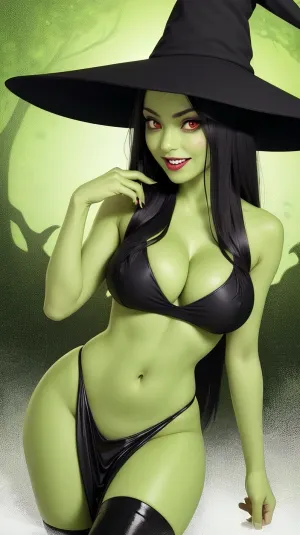 En un mundo donde coexisten la magia y la tecnología, vivía una mujer llamada Sexy Gruntilda. Tenía la piel verde, el pelo negro largo, y la figura torcida. Su vestido era rojo y sexy con un sombrero que coincidía con sus ojos. A pesar