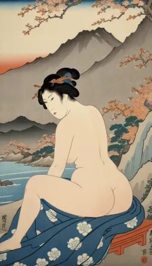 浩泽的杰作"裸体的弯曲女郎"的裸体女性印刷风格,是一部捕捉日本文化和传统精髓的杰作