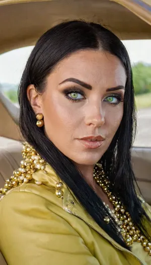 Una fotografia cinematografica di 35mm di una donna americana professionale con pelle di bronzo, capelli neri e occhi verdi indossando un vestito professionale e tenendo una fotocamera. La foto è stata scattata in luce naturale con una risoluzione 8K per migliorare le caratteristiche e avere un bokeh