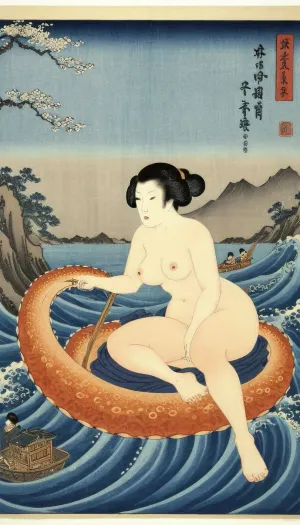 章鱼和渔夫的妻子是一部美丽的日本艺术作品,抓住了日本文化的精髓和美感. 这是一部艺术作品,抓住了日本文化的本质和美感