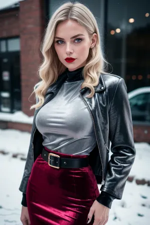 The old woman sat in her leather chair, her eyes fixed on the screen of her laptop. She was dressed in a velvet medium fitted skirt, a thin leather belt, and a velvet fitted gray T-shirt. Her waist was narrow and