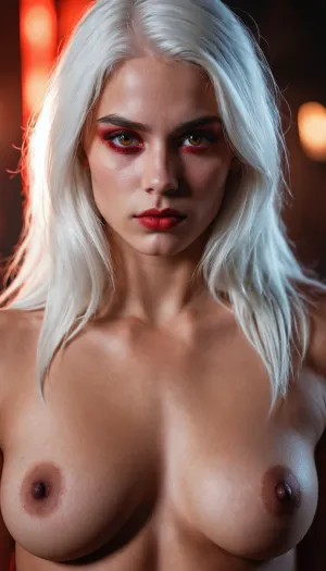 A menina de 18 anos tinha um sorriso diabólico em seu rosto, cabelo preto longo, e um corpo muscular. Ela estava nua e andou em direção à câmera com frescura sedutora