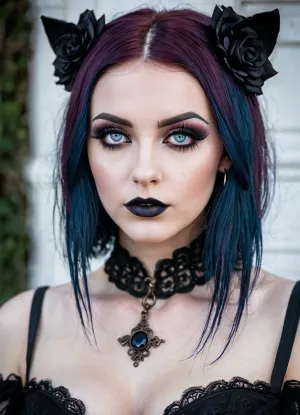 A menina gótica na foto foi hipnotizante, com uma impressionante expressão material da namorada e olhos cativantes que deixou claro que ela era altamente detalhada e altamente realista. Os seus alunos ultra-detalhados eram perfeitamente redondos e tinham íris de alta qualidade