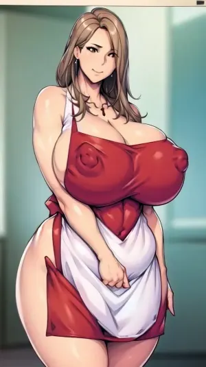 The young female character in the picture is wearing a simple white shirt with long sleeves and a pink skirt and high heels. Her face is beautiful, with high cheekbones and full lips. Her eyes are bright and expressive, adding to the overall aesthetic of
