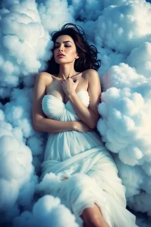 Una donna stava di fronte a uno specchio a tutta lunghezza ammirando il suo vestito bianco, ma non poteva fare a meno di sentire un senso di nostalgia mentre guardava le nuvole gonfie fuori dalla finestra. Il tempo tempestoso ha reso difficile vedere il