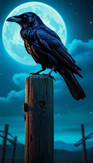 a raven on a pole, bioluminescent, pop surrealism, calming glow. IAbsurdres, 8K, UHD, many details, extreme detailed, full of details, Wide range of colors, HDR.