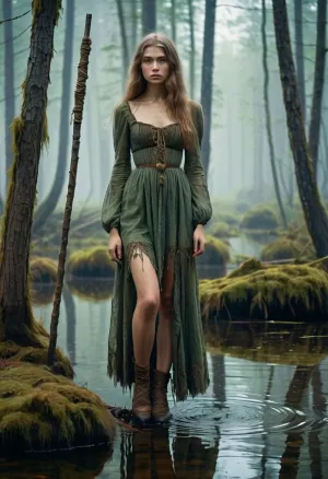 La giovane strega russa inciampò attraverso la palude di fantasia cazzuta, il suo vestito tattered che nuotava nel vento. La sua vita sottile e fianchi perfetti sgocciolato con ogni passo, e la sua vita sottile curvato in un arco grazioso. Nonostante il suo aspetto fragile