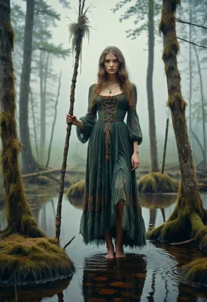 La jeune sorcière a trébuché à travers le marais fantaisiste brumeux, sa robe en lambeaux et ses hanches minces balayant à chaque pas. Ses cheveux étaient enchevêtrés et son visage était sombre et pâle. Mais elle a continué à avancer, conduite par certains