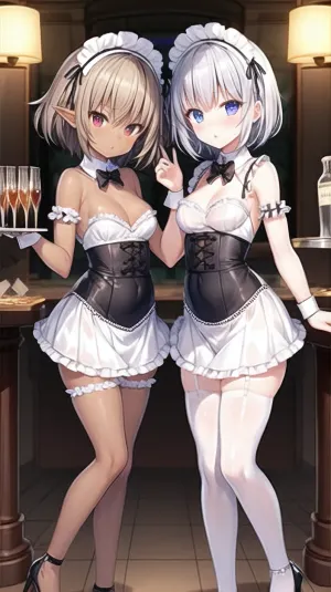 두 여자, 어두운 피부와 다른 pixie 컷 머리, 어두운 엘프 비버에 앉아 있었다. 그들은 와인의 병을 주문하고 자신의 삶에 대해 채팅을 시작했다. 은 머리 소녀는 petite에 의해 fascinated