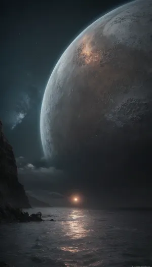 Endless ocean, small boat, space, stars, milky way, giant planets, Jupiter, moon, Mars, wind, storm, hurricane, sea foam, night, darkness, infinity of space, meteor shower, distant stars, red dwarfs, Powerful thunderbolts, Andromeda nebula, alpha Cintaura, supernova explosion, Venus atmosphere, mercury craters, Io volcanoes, Jupiter satellite Europa ice, radiation, green and blue light, rapidly growing neutron star, mareks fighting a storm, strong wind rips sails, galleon, shipwreck, Solid darkness, impenetrable night, the sun in black space at a great distance, the afterlife of Pluto, the orta cloud, Thunderstorms, gas clusters, neutron star, electro magnetic field, earth's magnetic field, Pervasive radiation, radio waves, extremely intense cosmic radiation, nuclear fusion, big bang, The sun is in the sky, a spaceship of unknown origin, an alien ship, a predator movie, a predator woman, <lora:RPGNobleWomanXL:.5>