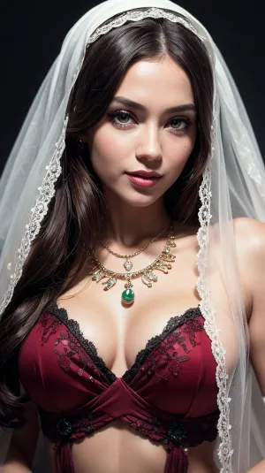 Девушка на картинке носит современный стиль толстые гели глаза, черные волосы с большим восточным цветком и зеленью. У нее симметричное лицо с высокой четкостью определения, гладкие глаза и красивый макияж. Ее наряд ультра HD