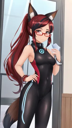 Una joven con pelo de piel oscura y gafas redondas se ve usando una camisa antipanelada con rayas verdes. Tiene una nariz pequeña y los labios delgados, y sus oídos están cubiertos de manchas negras. Su piel es suave y pálida