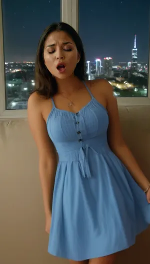 woman, happy college student with a cute tall summer dress