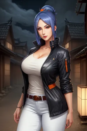 Das ultra-detailed Konan Portrait wurde mit der besten Qualität, scharfen Fokus und lebhaften Farben erstellt. Die Augen der Frau waren scharf und konzentriert auf den Betrachter, so dass es unmöglich ist, wegzuschauen. Ihr fließendes Haar fügte ein Gefühl der Bewegung zu