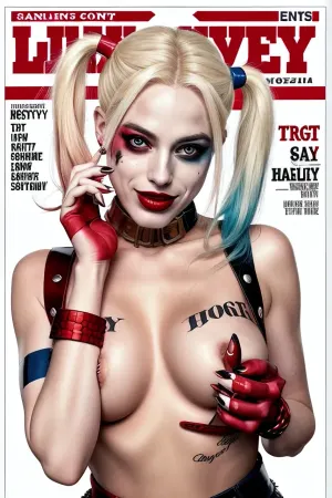 Dergi kapağı, yüzünde bir smirk ile zar zor giyinmiş bir sarışın kadını gösterir, derginin "Trigger, List" başlığıyla bir kopyasını tutar. Hiçbir şey giyiyor ama bir çift siyah stilettos ve sarışın