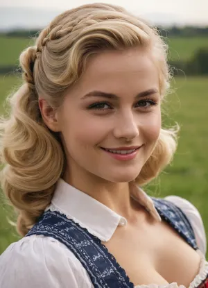 Heidi, de 23 años de edad, con una parte lateral y un peinado muy vintage, sonríe en una antigua década de 1950