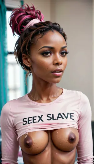 穿着明亮的粉红色比基尼底部和马尾巴的尼日利亚女孩在做爱后脸上有一大堆精液. 她身材性感 头发长得很乱 她的乳房很完美 她身材性感 长得很乱