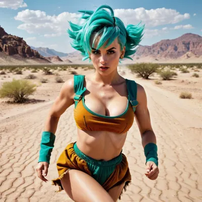 Bulma, 드래곤 볼에서 섹시하고 모험 캐릭터, 그녀는 거리에서 유령 인물을 보았다 때 사막에서 실행되었다. 그녀는 더 가까이 얻고, 그녀는 그녀의 어린 시절 친구 Goku보다 다른 아무도 없었다! 하지만 뭔가 다른