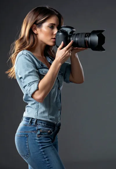 A professional photographer took a full body shot with her Canon EOS 5D Mark, using a Canon EOS 5D Mark with a Canon EF 50mm f/1.8 STM lens. She positioned the camera at an angle that would show off her