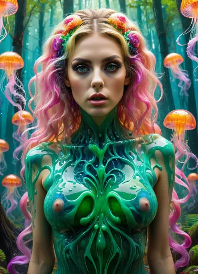 Uma imagem de alta resolução de uma mulher magra com seus olhos fechados, olhando para a câmera com uma expressão de pura alegria, vestindo um top de pesca que revela seu corpo magro e maquiagem ultra-detalhada, revelando seu corpo magro e cabelos retos que