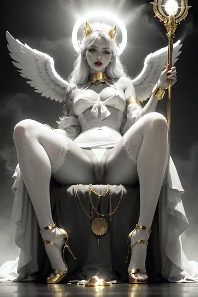 该AI产生了一个超现实主义的惊人美女,她的照片里有金元素,手持金杖,并穿着超细的超现实主义的惊人美女服装,配有金饰. 她有2d游戏风格的文本