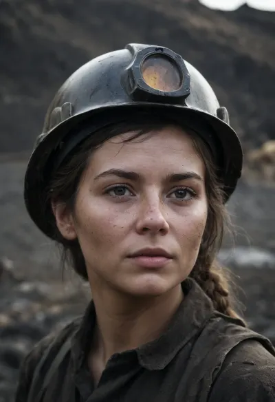 Nella miniera scura, una minatrice stava lavorando instancabilmente per estrarre i minerali preziosi da dentro la miniera. Improvvisamente, sentì un suono debole proveniente dal profondo della miniera. Si avvicinò con cautela e vide una faccia in fango nero che guardava indietro