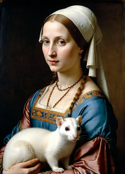 レオナルド・ダ・ヴィンチの「エルミネの女」はルネッサンス・アートの傑作であり、鏡を身につけた鏡の正面に女性を描いた。 背景は暗くて神秘的なもので、影が投げる