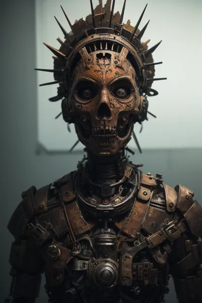 Dans une junkyarde sombre et d'humeur, un robot animonique rouillé se tenait dans le coin. Ses mouvements mécaniques étaient envoûtants alors qu'il se brouillait maladroitement autour de la décharge. L'image était un mélange fascinant de lumière