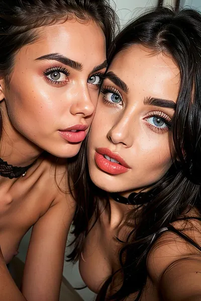 two girls french kissing and touching each others bodys sensually, tongues out, sucking, licking, , (18-year-old), (close-up:1.2), realistic color rendering, perfect detailed eyes, (with smooth straight hair), lustful gaze, (very beautiful face:1.3), (standing on her feet), (nude:1.5), bright makeup, (tanned skin), (red knee socks to the thigh:1.2), (black lace choker), bright lighting, gymnast's physique, perfect huge breasts, elastic breasts, very detailed skin, detailed face, detailed lips, slender legs, realistic, (best quality), masterpiece, high resolution, wallpaper 8k, UHD, (high quality), (super detail), 8K, (best detail), perfect lighting, (best shot), (best lighting), (best shadow, best shaded shadows), the picture was taken with a Nikon Z7 II camera, (very, very thin, flat, chest), (long light brown hair), (bright eyes), (blush, red cheeks), (juicy lips, dimples on cheeks), <lora:lora_perfecteyes_v1_from_v1_160:.5>, <lora:WildMeg_v1.0:.5>, <lora:weight_slider-LECO-v1:-1>, <lora:age_slider_v20:-1>