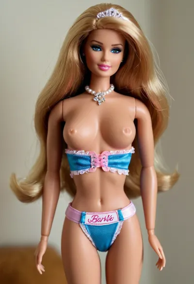 The AI-generated picture showed a life-size barbie doll with full body view, standing on her right thigh with a few one dollar bills tucked in to her garter belt. Her skin was smooth and perfect, and she had joint lines at