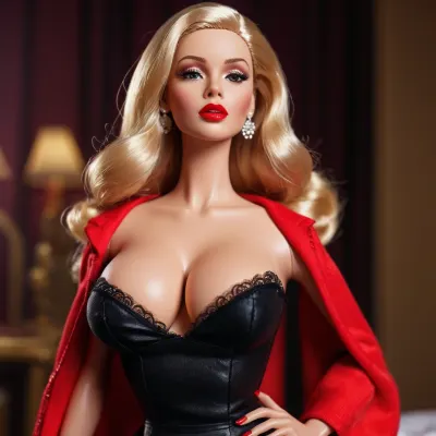 A barbie doll with high heels and big lips was created using the barbie doll joints and plastic. The red lipstick added to the slutty look of the doll