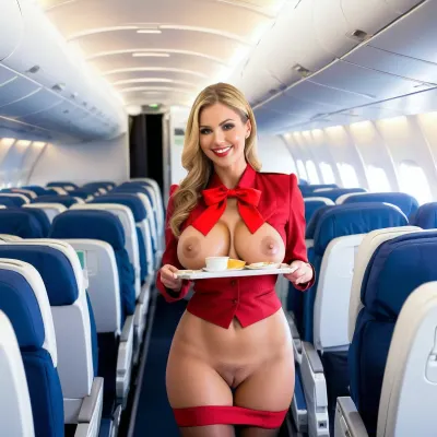 28岁的意大利空姐在飞机上为乘客提供饮料, 展示出她完美的身材, 并在所有享受飞行的乘客面前展示衣服, 同时喝他们的饮料