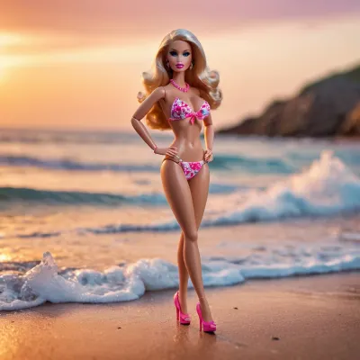 The barbie doll was the perfect accessory for any beach party, with her sexy high heels and full body portrait. Her plastic skin looked like a real life Barbie doll, and her big lips were always ready to smile. She had a sexy bikini