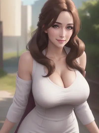 Медсестра, с ее длинными волосами и большой грудью, улыбнулась на ИИ-генерированной фотографии ее в плотном платье медсестры. Она была воплощением красоты и благодати, и ее естественное освещение сделало ее еще более потрясающей. Зритель мог бы