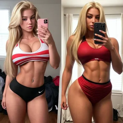Bir sarışın 18 yaşındaki bir kız atletik inşa ve büyük göğüsler bimbofikasyondu. Her zaman bir tomboy olmuştu, ama şimdi bir model gibi görünmek istedi. Arkadaşları ne kadar değiştiğine şaşırdılar,