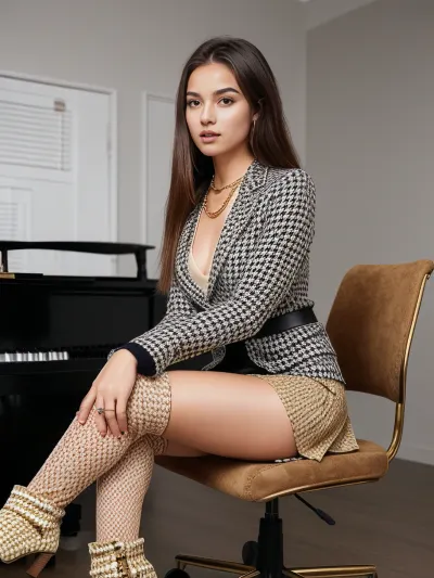 लिली, एक युवा महिला ने एक फिट ए-लाइन स्कर्ट पहने जो एक pleated ए-लाइन स्कर्ट के साथ जोड़ा गया था, जो कमर पर सिंचित था, एक अति-वास्तविक 18yo लड़की पहनने के दौरान अपने दिमाग में पियानो खेल रहा था।