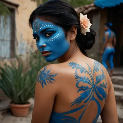 墨西哥小姐听到敲门声时,正欣赏着她的蓝色身体涂料. 她迅速用毛巾覆盖自己,然后回答,同时感到尴尬和兴奋