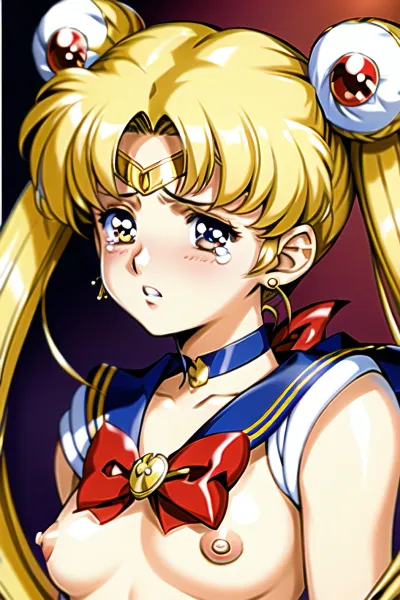 L'AI ha generato un capolavoro di alta qualità di Usagi Tsukino, il protagonista di Sailor Moon. L'immagine è una risoluzione 4k con eccellente qualità e capezzoli duri perfetti. Ha frangiato, labbra separate, e gemello