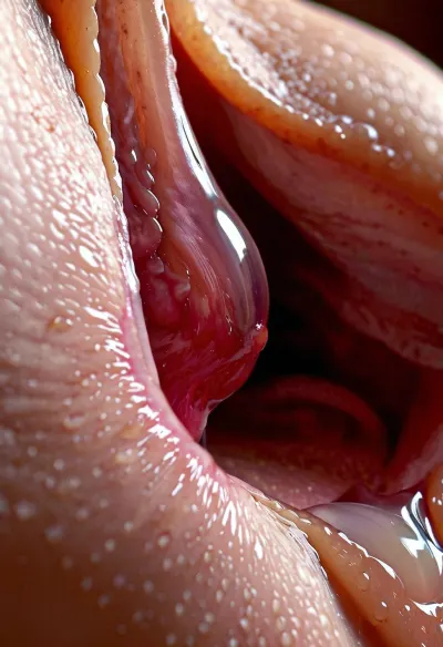 L'image porno générée par l'IA a montré un gros plan d'un vagin lisse et anus, vagin ouvert, clitoris humide goutte à goutte, chatte excitée avec béante