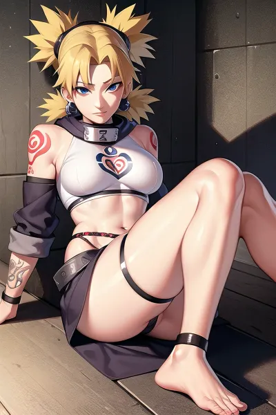 特玛莉是一个有着深蓝色眼睛和金发的女人. 她的胸部、腿和手臂上有纹身。 她最喜欢的照片是她自己 手臂上有一个Ytemari纹身