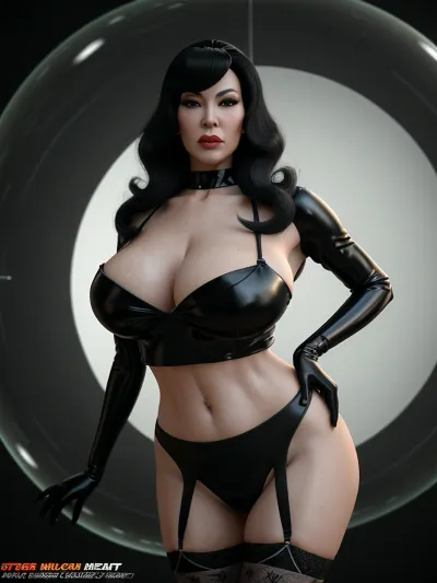 Tura Satana, एक प्रभावशाली स्वरूप के साथ 55 वर्षीय अश्लील स्टार, तस्वीर में महिला है। उसके पास एक फ्लैट पेट, फुल ब्रेस्ट और लंबे बाल हैं जो उसके पीछे पड़ जाते हैं। उनका मेकअप है