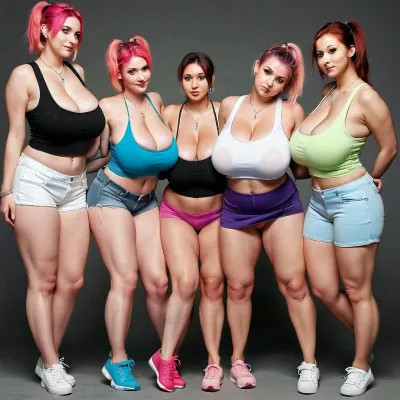 ((four female 18 year old punk sluts, (wearing tank-top))), bending over, (posing close together), holding tits, perfect eyes, amateur face, ((bored, annoyed, no-makeup, detailed face)), leggings, ((super fat thighs, slim waist)), skirt, (((tank-top, ultra saggy tits in tank-top))), ((top about to burst, deep cleavage)), (skindentation), ((nose-ring piercing)), short mini-skirt, ((ponytails)), super model slim body, sideboob, (different faces:.8), (freckles), full body view, full group view, distance view, sharp, perfect quality, best illumination, <lora:milkers_v2:.6>, <lora:sagging-000015:.7>, <lora:RealDownblouseXL2:.1>