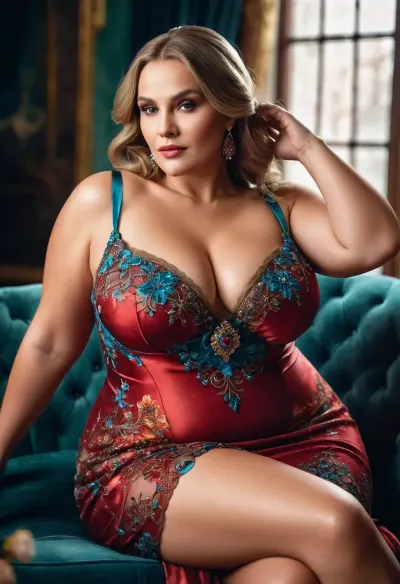 Uma beleza russa deslumbrante com um grande corpo de gilf BBW oversized coloca sedutoramente na frente da câmera, usando um vestido de noite deslumbrante e capturando a atenção dos espectadores com suas cores brilhantes e técnica de esmalte aquarela detalhada
