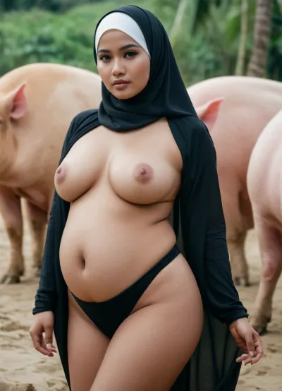 The woman became pregnant with a pig as her pet. She was excited to have a big pig, but she didn't expect it to be so curvy and beautiful. One day, she stumbled upon an advertisement for an exotic breed of pigs that were