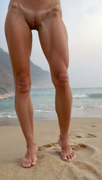 (45 year old very tall, anorexic body, face and body of sofie marie, very short hair), walking at a beach, Perky retrousse tits, cinematic, 8k, best quality, shredded, style, s0fie_m, <lora:shredded woman:.5>, <lora:s0fie_m [thwjyk18f7d0cc1b7o14b7]:.7>, woman, small, breasts, medium, large, spreading, legs, creampie, pussy, nude, closeup, <lora:nsfw-xl-2.0:.5>, uberfit, muscular, athletic, <lora:uberfit_lora_sdxl:.5>, fog, haze, foggy, mist, <lora:polyhedron_fog-000004:.5>, perfect, feet, naked, barefoot, painted, toe, nails, sandals, flip-flops, close, up, photo, shot, full, body, <lora:polyhedron_perfect_feet_000006:.5>