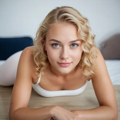 In a large bright room, woman is lying on her back on a table made of glass, woman is naked and spreading legs, wearing white socks and sneakers, BREAK, well-built body, 18 years old, fair skin, snub nose, (middle sized boobs), ((small round eyes)), ((round face)), (view to viewer), mouth open, cute face, ((blonde curly long wet hair)), evil view, (evil smiling), discreet makeup, eyeliner, skin texture, skin freckles, (skin pores), symmetrical eyes, blue eyes, smooth lips, narrow eyes, Realistic photography, Ultra quality, high detailed, from below, medium shot, focus on vagina, Natural light, film photography style
sharp focus, uhd 8k, high detailed skin, high detailed mouth, high detailed eyes, glossy eyes, high detailed iris, high detailed fingers, high detailed fingernails, manicure, high detailed vagina, high detailed teeth, high detailed lips, high detailed feet, ultra quality, dslr, masterpiece, (4ng3l face), <lora:NSFW_Reality_Engine_XL05:.7>, <lora:SDXL_FILM_PHOTOGRAPHY_STYLE_V1:.8>, <lora:SDXL_BetterFaces-LoRA_v1:.9>