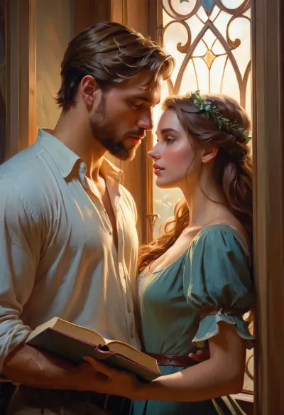 La cubierta del libro representaba a un hombre y una mujer de pie frente a una gran pintura, con el brazo del hombre alrededor de la cintura de la mujer. El título del libro fue "La pintura" y fue escrito por Daniel F Gerhartz