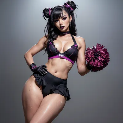 Die Frau im Bild ist eine muskuläre Frau mit perfekten Proportionen, gewölbt zurück, edgy Gesichtszüge und starke Hüftadduktoren. Sie hat perfekte Proportionen, zurückgewölbt, edgy Gesichtszüge und starke Hüftadduktoren