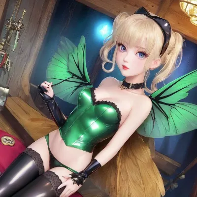 丁克·怀福(TinkerWaifu),一个有黑色咽喉和金属心的翅膀的宠物和诱人的船长,高高地站立,在镜头前苗条